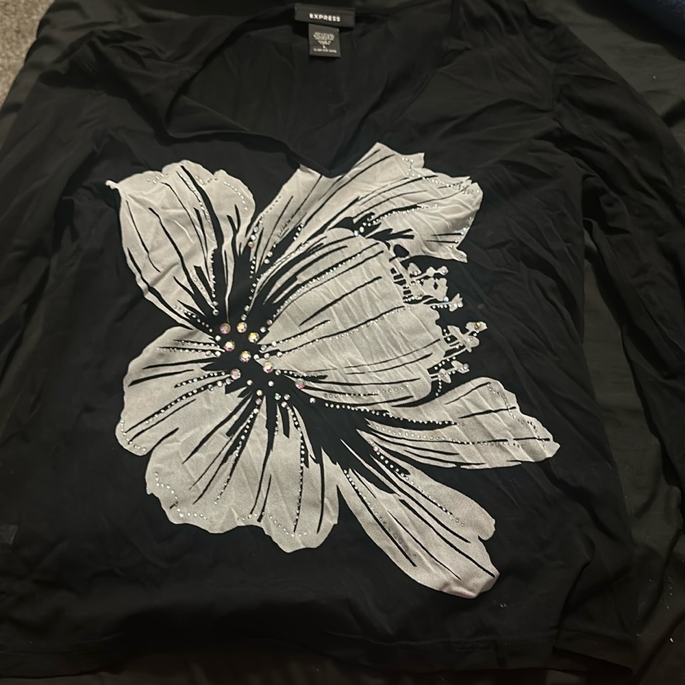 Large express floral print nylon shirt 3/4 length sleeve